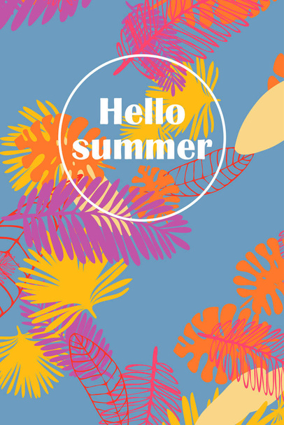 Leaves of tropical plants. Color summer postcard, summer vacation. Vector background. - Vektor, obrázek