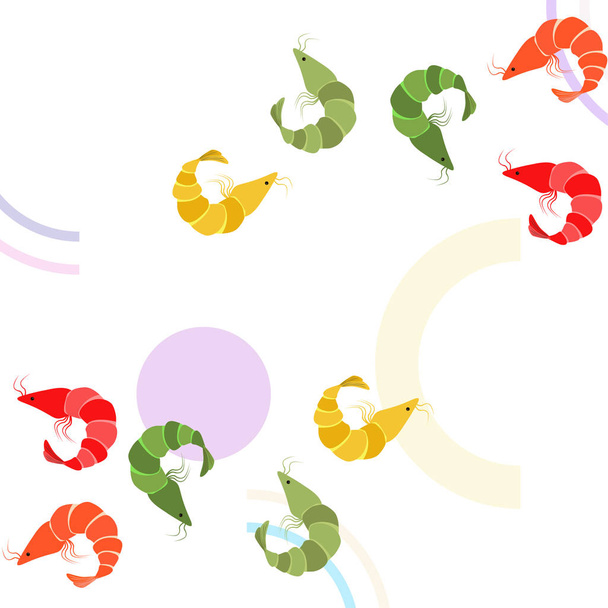 Shrimp fresh seafood. Vector backgroung. Food and restaurant design. - Vetor, Imagem
