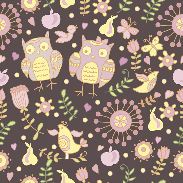 Decorative pattern with owls - Wektor, obraz