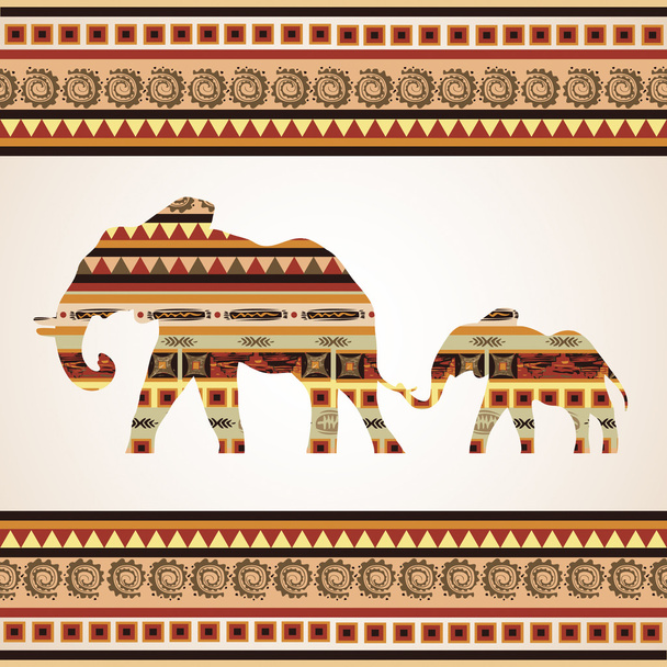 Ethnic pattern with elephants - Vettoriali, immagini