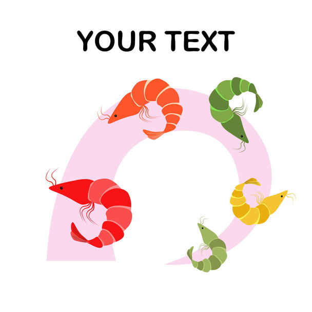 Shrimp fresh seafood. Vector backgroung. Food and restaurant design. - Vector, afbeelding