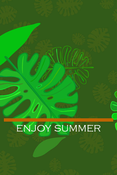 Leaves of tropical plants. Color summer postcard, summer vacation. Vector background. - Vetor, Imagem