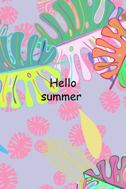 Leaves of tropical plants. Color summer postcard, summer vacation. Vector background. - Vektör, Görsel