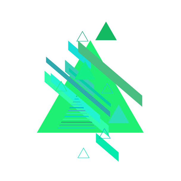 Triangles in green and blue colors on white background - Vector, imagen