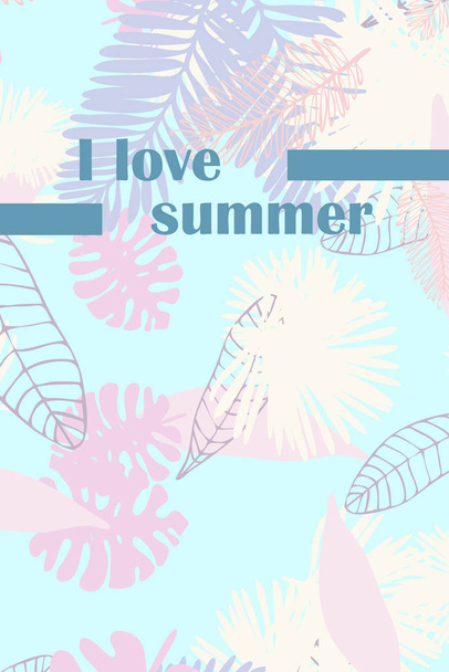 Hojas de plantas tropicales. Color postal de verano, vacaciones de verano. Fondo vectorial
. - Vector, Imagen