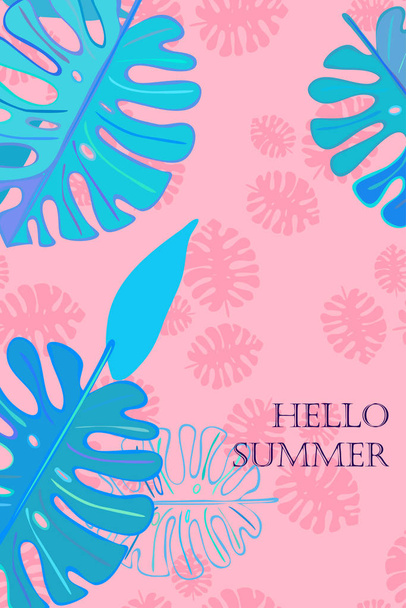 Leaves of tropical plants. Color summer postcard, summer vacation. Vector background. - Vetor, Imagem