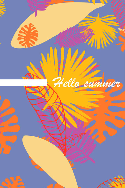 Hojas de plantas tropicales. Color postal de verano, vacaciones de verano. Fondo vectorial
. - Vector, Imagen