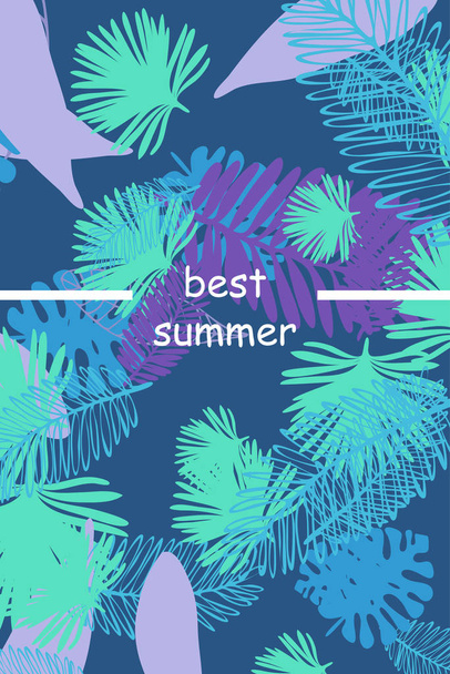 Leaves of tropical plants. Color summer postcard, summer vacation. Vector background. - Vektori, kuva
