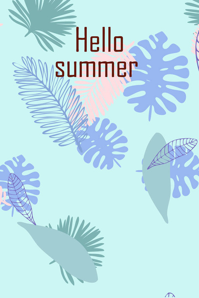 Tropik bitkilerin yaprakları. Renkli yaz kartpostalı, yaz tatili. Vektör arka planı. - Vektör, Görsel