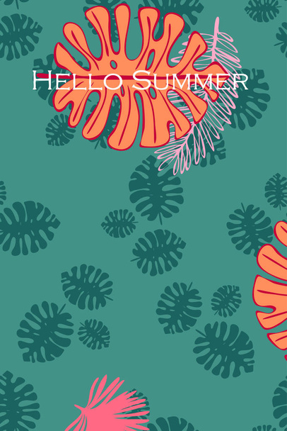 Leaves of tropical plants. Color summer postcard, summer vacation. Vector background. - Vector, afbeelding