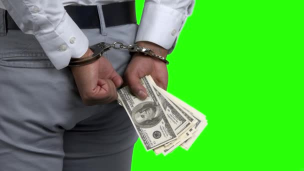 Чоловік в наручниках тримає гроші, вид ззаду
. - Кадри, відео