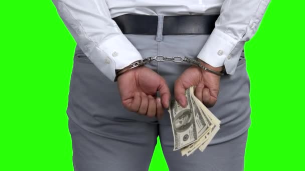 Mann in Handschellen mit Geld festgenommen. - Filmmaterial, Video