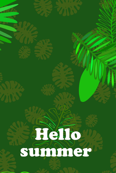 Leaves of tropical plants. Color summer postcard, summer vacation. Vector background. - Vector, afbeelding