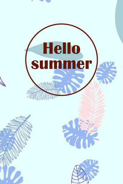 Blätter tropischer Pflanzen. Farb-Sommerpostkarte, Sommerferien. Vektorhintergrund. - Vektor, Bild