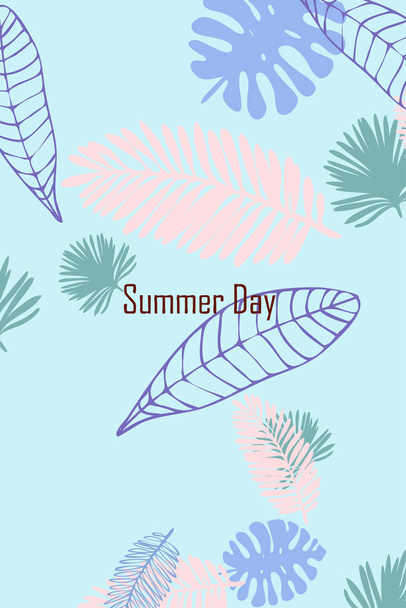Leaves of tropical plants. Color summer postcard, summer vacation. Vector background. - Vector, Imagen
