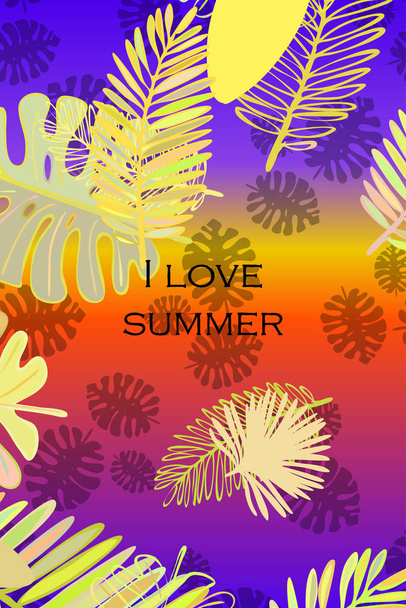 Folhas de plantas tropicais. Cor cartão postal de verão, férias de verão. Fundo vetorial
. - Vetor, Imagem