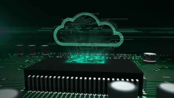 CPU na pokładzie z hologramem w chmurze - Zdjęcie, obraz