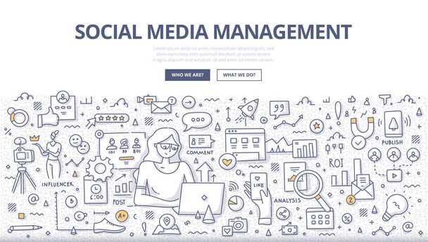 Social Media Management Doodle Konzept - Vektor, Bild