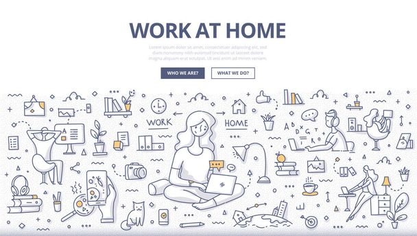 Work at Home Doodle Concept - Vector, Image