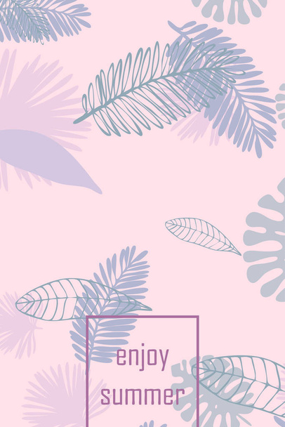 Leaves of tropical plants. Color summer postcard, summer vacation. Vector background. - Vector, imagen