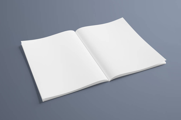 Isolated white open magazine mockup on grey 3D rendering - Foto, Bild