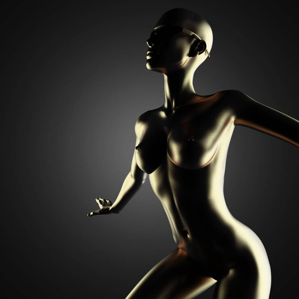 beautiful golden female statuette on dark background   - Φωτογραφία, εικόνα