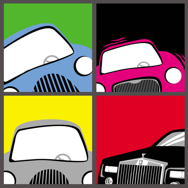 車の画像のセット。ロゴまたはイラストレーション用のベクター描画 - ベクター画像