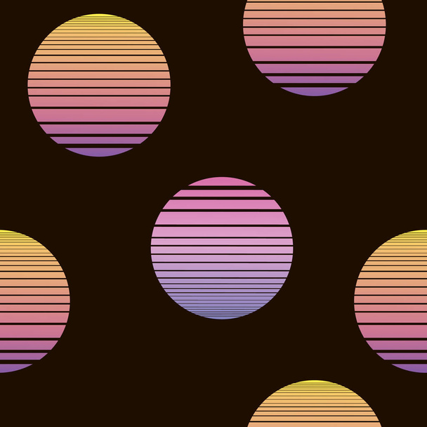 Synthwave απρόσκοπτη μοτίβο με ήλιους σε πορτοκαλί χρώματα - Διάνυσμα, εικόνα