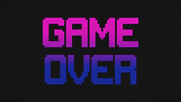 Παιχνίδι πάνω από την οθόνη 8-bit ρετρό βίντεο στυλ παιχνίδι κείμενο, παλιά arcade παιχνίδια κινουμένων σχεδίων, ροζ και μπλε χρώματα φόντο-4K ανάλυση Ultra HD  - Πλάνα, βίντεο