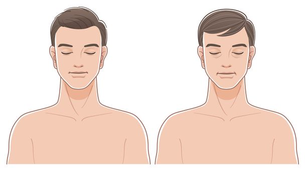 Front portraits of young and middle aged men with closed eyes - Vector, Image