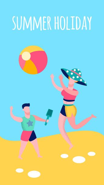 Mother and Son Summer Holiday Banner Template - Vektor, kép