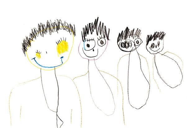 desenho de criança - rapazes felizes
 - Foto, Imagem