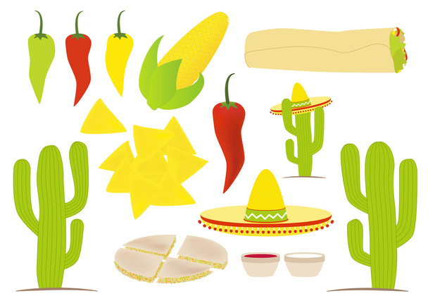 Set of vector isolated mexican cuisine things - Vecteur, image