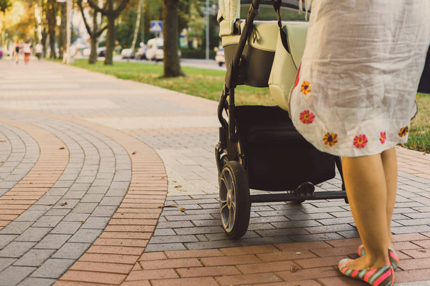 mother with a stroller on a walk - Фото, зображення