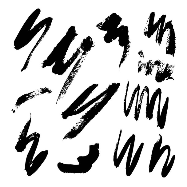 Colección vectorial de elementos dibujados a mano: gotas, líneas, salpicaduras, puntos, pinceladas. Aislado sobre fondo blanco. Blanco y negro
 - Vector, imagen