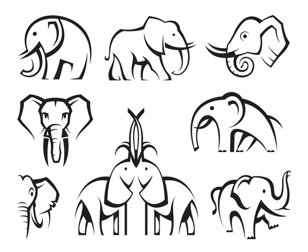 Elephants set - Vettoriali, immagini