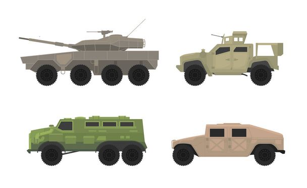 apc personal carrier vehicle transport in military war set collection - vector - Вектор,изображение