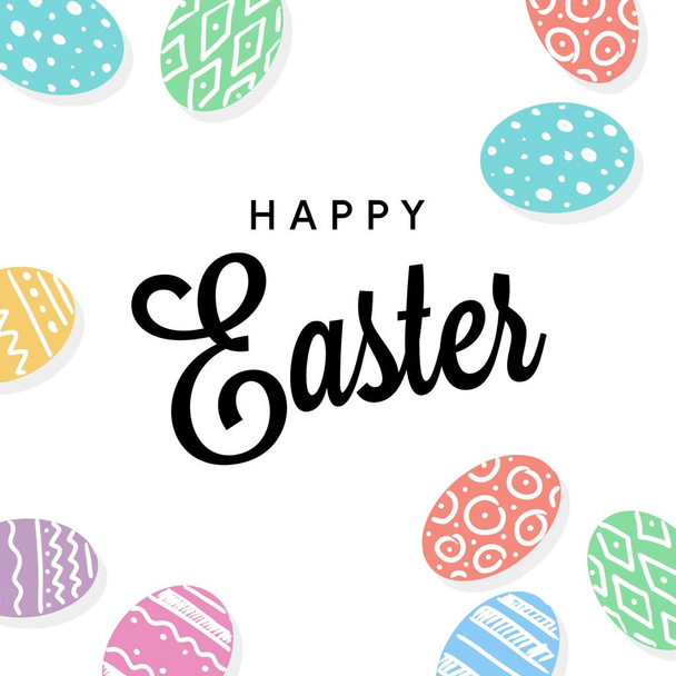 Template Happy Easter card with colorful eggs. Vector flat celebration holiday greetings card - Vector, Imagen