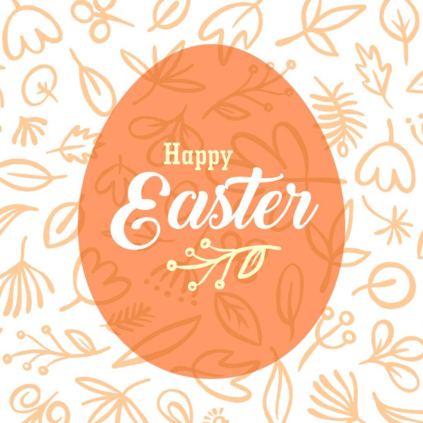 Happy Easter poster with egg and pattern pattern floral background. Vector flat celebration holiday illustration - Vecteur, image