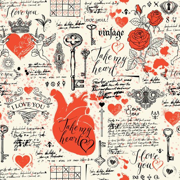 бесшовный узор на тему деклараций любви
 - Вектор,изображение