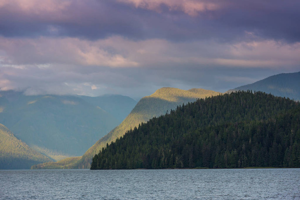 Tyyni kohtaus vuoristojärven rannalla Kanadassa heijastus kiviä tyynessä vedessä. - Valokuva, kuva
