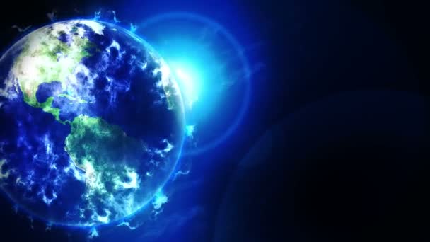 Wolke Erde im All. Wirtschaftssymbol. Erde mit Meer und Atmosphäre im Sonnenlicht. Schleifenanimation. - Filmmaterial, Video
