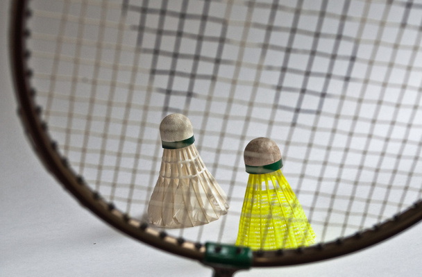 Badminton racket, shuttlecock on a white background. - Foto, Imagem