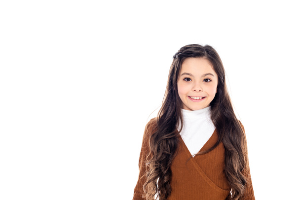 adorable smiling kid looking at camera Isolated On White with copy space - Photo, image