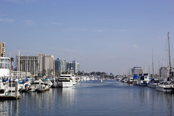Long Beach, CA, USA. Boats docked at marina in Marina Del Rey, Los Angeles, CA - 写真・画像