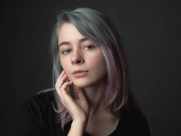 Portrait of the attractive girl with dyed hair. - Foto, afbeelding
