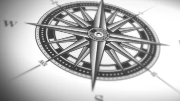 Animacja 4K czarno-białego morskiego kompasu wzrosła na starych, zabytkowych teksturowanych tle - Materiał filmowy, wideo