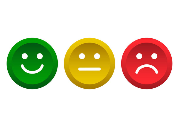 Set of buttons. Green, yellow, red smileys emoticons icon positive, neutral and negative, different mood. Vector illustration - ベクター画像