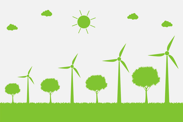 Éoliennes avec arbres et soleil Énergie propre avec des idées de concepts écologiques, illustration vectorielle
 - Vecteur, image
