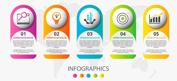 Vector infographic 3D template for five label, diagram, graph, presentation and circles. Business concept with 5 options. For content, flowchart, steps, parts, timeline, workflow, chart. EPS10 - Vecteur, image